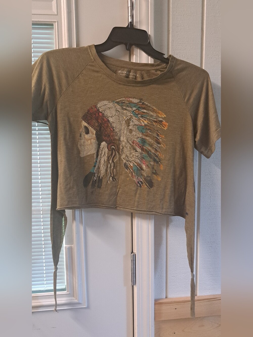 Ralph Lauren Denim & Supply T-Shirt Brown Aztec Southwest Indian Cropped Small